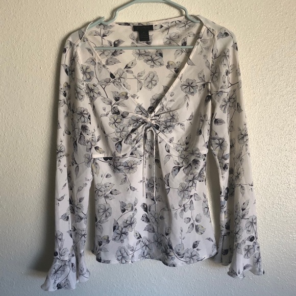 The Limited Tops - Limited Silk Floral Blouse with Flared Sleeves